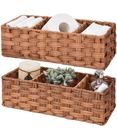 GRANNY SAYS Bathroom Toilet Organizer Back of Toilet Storage Basket Waterproof Storage Baskets for Toilet Tank 3 Section Bathroom Organizer Baskets Caramel Orange 2-Pack