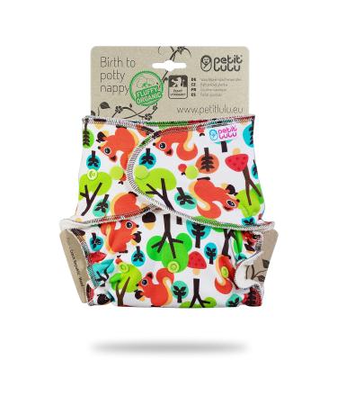 Petit Lulu Bamboo Fitted One Size Diaper | Snaps | Fluffy Organic | Reusable & Washable | Made in Europe (Squirrels)
