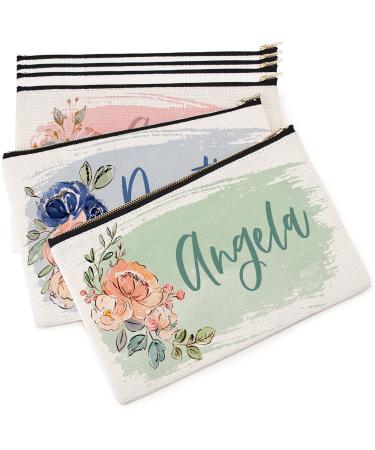 Set of 5 - Bridesmaid Proposal Gifts - Personalized Makeup Bag for Women - 9 Colors - Custom Cosmetic Bag for Girls w/Name - Monogrammed Cosmetic Pouch - D2 1 Count (Pack of 5) Large