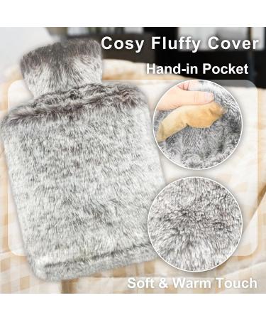 Obqo 2L Hot Water Bottle with Cosy Fluffy Cover - Natural Rubber Bed Warmer for Women & Kids (Brown Hand-in Cover) - Buy Online on GoSupps.com