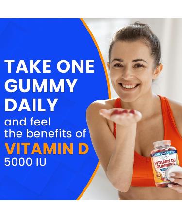 Vitamin D Gummies 5000 IU for Adults & Kids - Chewable D3 Supplement 2 Month Supply - Tasty 60ct Pack - Men & Women - Buy Online on GoSupps.com