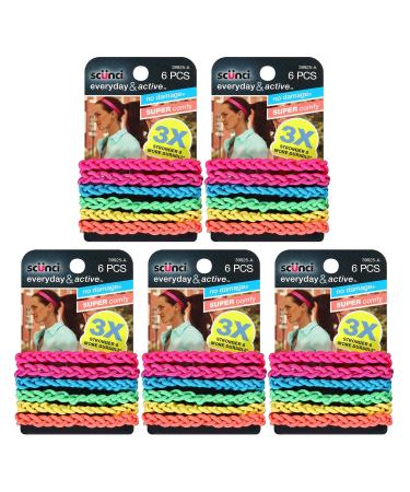 Scunci Everyday and Active Strand Elastics | Assorted Colors | 6-Pcs per Pack | 5-Packs