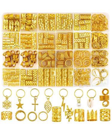 JOISHOP 245pcs Hair Jewellery for Braids Gold Braid Beads Gold Hair Cuffs Charms Rings for Girl Women Men Hair Braids Decoration Party Music Festival
