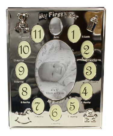 benerini Silver Plated ' My First Year ' Photo Frame Babys First Birthday Christening Gift - Holds 13 Photos