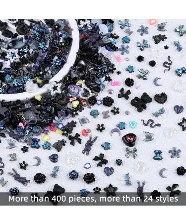 3D Acrylic Nail Charms Kit - Flower Butterfly Bow & Gummy Bear Nail Jewels | Heart Shaped Flatback Rhinestones with Picker Tools - 24 Grids Black Nail Art Decor - Buy Online on GoSupps.com