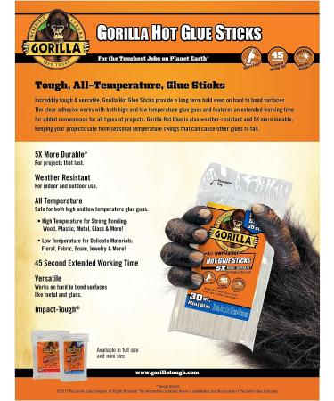 Gorilla Hot Glue Sticks  Mini Size  8" Long x .27" Diameter  25 Count  Clear  (Pack of 3) - Buy Online on GoSupps.com