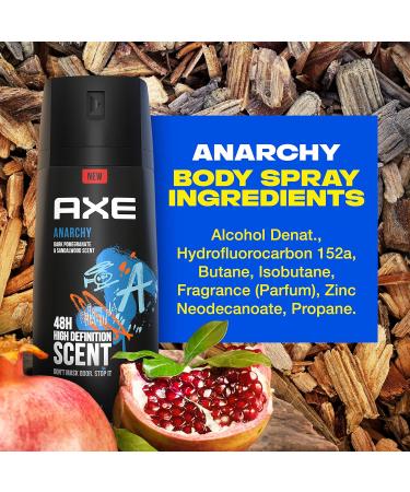 AXE Dual Action Body Spray Deodorant for Long Lasting Odor Protection Anarchy Pomegranate & Sandalwood Mens Deodorant Formulated Without Aluminum 4. 0 oz Twin Pack - Buy Online on GoSupps.com