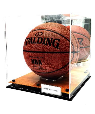 Full Size Basketball Square Shape Soccer Ball Acrylic Display Case Wood Floor Memorabilia Box UV Protection 10x10x9