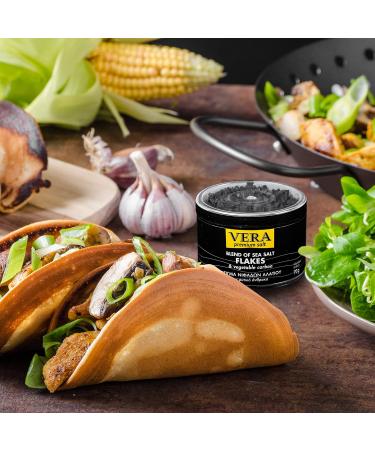 Gourmet Blend of Sea Salt Flakes & Vegetable Carbon 70g Suitable to be Used for Meat Poultry Seafood Pasta and Veggies. Use as a Premium Finishing Salt (Black) - Buy Online on GoSupps.com