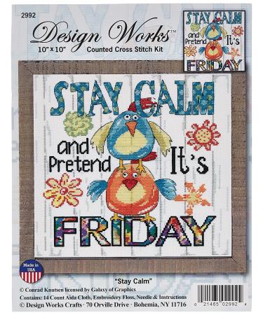 Design Works Crafts, 10" x 10" Counted Cross Stitch Kit, Stay Calm, White 2992