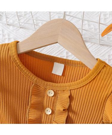 Haokaini Toddler Baby Girls Floral Dress | Long Ruffle Sleeve Cotton Ribbed | Princess Tutu Skirt | Fall Clothes Set 3-4 Years | Khaki - Buy Online on GoSupps.com