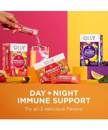 OLLY Immunity Powder Nighttime Support with Melatonin, Elderberry, Vitamin C, D, Zinc - 10 Pack Lemon Flavor - Buy Online on GoSupps.com