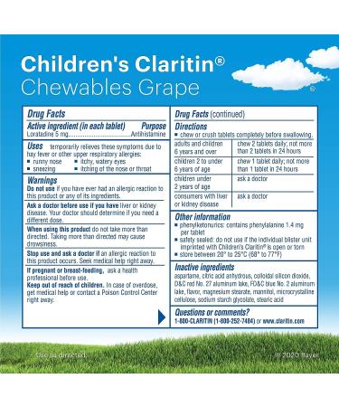 Children's Claritin 24 Hour Non-Drowsy Allergy Grape Chewable Tablet 5mg - 30 Count - Buy Online on GoSupps.com