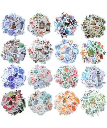 640 Pieces Watercolor Various Theme Stickers Pretty Scrapbook Stickers Including Four Seasons Forest Flower Animal The Sea for DIY Scrapbook Planners Calendars Travel Case Laptop (Warm Style)