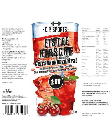 C.P.Sports Sugar-Free Beverage Concentrate 1:80 - Iced Cherry Fitness Drink with L-Carnitine & Vitamins - 80 Liters + Dosing Pump - International Shipping Available - Buy Online on GoSupps.com