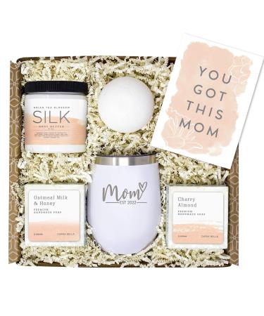 New Mom Gifts for Women - Mom Est. 2022 Spa Gifts Basket w/White Tumbler - Relaxing Gifts Basket for New Moms - Pregnancy Gifts First Time Mom after Birth