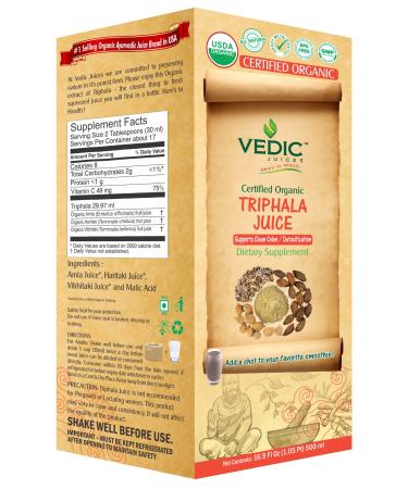 Triphala Juice 500 Milliliter USDA Certified Organic Juice by Vedic Juices