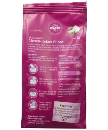 Davert Thai Lentil Coconut Soup - Organic Pack of 6 (6 x 170g) | International Shipping Available - Buy Online on GoSupps.com