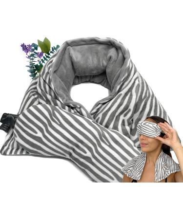 Praniva Neck Warmer Microwavable Heating Pad & Weighted Eye Mask Set - Large Heating Pad Microwavable for Muscle Relaxation & Pain Relief - Microwave Neck Wrap with Lavender & Eucalyptus Aromatherapy GREY ZEBRA