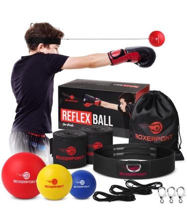Boxing Reflex Ball for Adults and Kids - React Reflex Balls on String with Headband, Carry Bag and Hand Wraps - Improve Hand Eye Coordination, Punching Speed, Fight Reaction Set of 3 Reflex Balls for Kids
