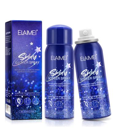 2PCS Shiny Glitter Spray Glitter Spray for Hair and Body Fast Film-Forming Quick-Drying Waterproof Shimmer Gloss Powder Shiny Glitter Spray 2*2.11 oz 2 pack