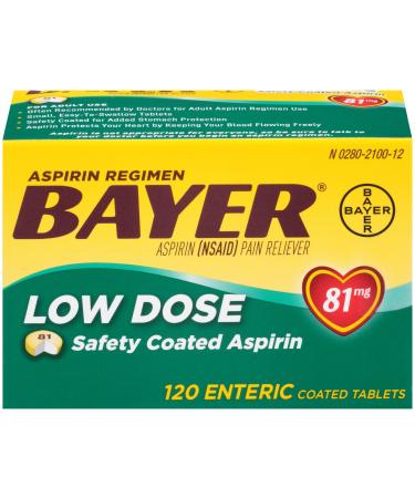 Bayer Aspirin Regimen Low Dose 81mg Enteric Coated Tablets 120 Count