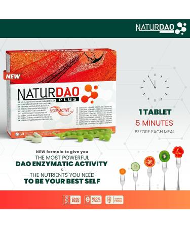 NATURDAO PLUS - 1 000 000 HDU + 8 Cofactors & Adjuvants - CAD & Catalase Quercetin Vit.C Vit.B6 Vit.B9 Vit.B12 Copper & Zinc - CAD Deficiency - Histamine Intolerance - 60 Tablets - Buy Online on GoSupps.com