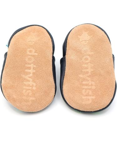 Dotty Fish Soft Leather Baby T-Bar Shoes for Girls | Non-Slip Suede Soles | Navy Blue | 0-6 Months - 2-3 Years - Buy Online on GoSupps.com