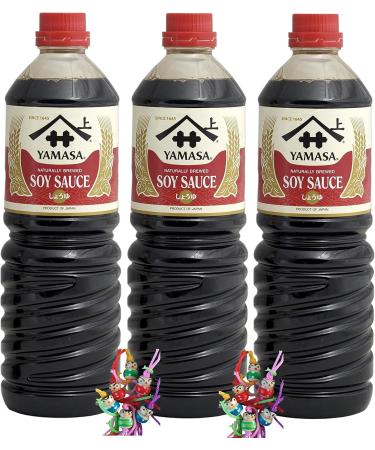  Yamasa 3 x 1000 ml YAMASA Soy Sauce from Japan / Naturally Brewed / Soy Sauce + a small lucky sink Wooden Doll - Buy Online on GoSupps.com