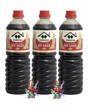 Yamasa 3 x 1000 ml YAMASA Soy Sauce from Japan / Naturally Brewed / Soy Sauce + a small lucky sink Wooden Doll