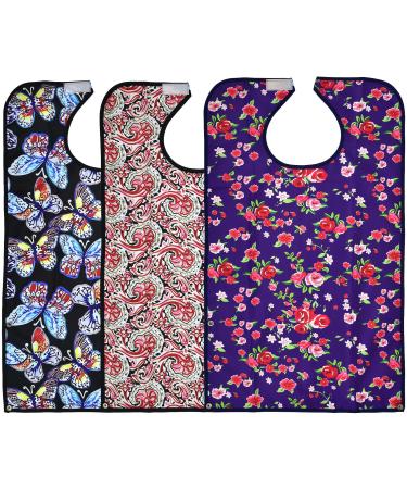 Celley Adult Bibs for Women and Elderly Reusable and Washable with Crumb Cather Pouch Vibrant