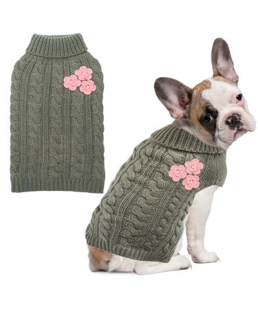 ALUZAEMO Small Dog Sweater - Cute Flower Winter Fall Warm Small Dog Clothes - Cold Weather Turtleneck Knitwear Sweaters Cozy Pet Outfits for Small Dog, Cats, Puppy (XS) XS:neck:10
