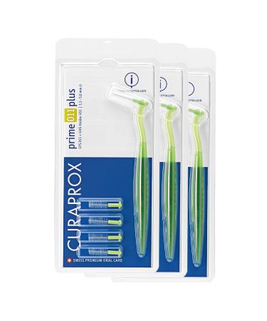 Curaprox interdental brushes CPS 011 Prime Plus (bundle 3 pieces) green 1.1 mm diameter 5 mm effectiveness set with 15 interdental brush brushes CPS Prime 011 and 3 holder UHS 451 green 1 piece (1 Pack)