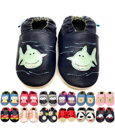 MiniFeet Premium Soft Leather Baby Shoes - BUY 4 PAIRS & GET 1 OF THEM FOR FREE ! - Toddler Shoes - 0-6 Months to 4-5 Years 0-6 Months Shark