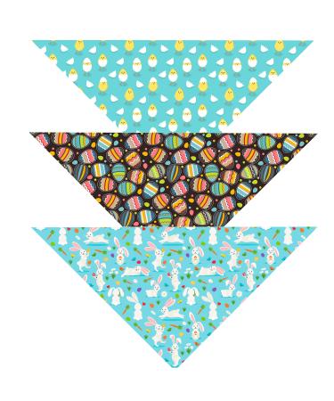 Native Pup Easter Dog Bandana| 3-Pack| Spring Scarf Set Eggs, Bunnies, Chicks (Easter, Large) Large (Pack of 3) Easter Pack 1