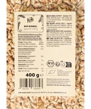 KoRo - Organic puffed spelt 400 g - Muesli unsweetened in an economical package from 100% organic farming - Buy Online on GoSupps.com