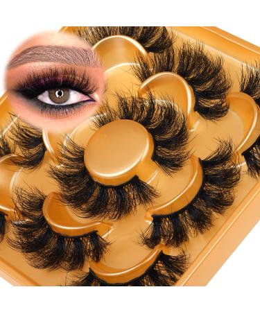 Fluffy Mink Lashes 22 MM Long Thick Eyelashes Wispy Dramatic Faux Mink Lashes Extensions ALPHONSE 8D Volume D Curl Curly False Eyelashes Pack 5 Pairs Style A