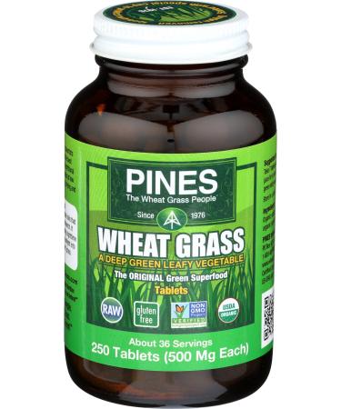 PINES Organic Wheat Grass, 250 Count Tablets | PINES Wheat Grass as featured in the new blockbuster film, Ocean's 8! Wheat Grass Tablets 250 Count (Pack of 1)