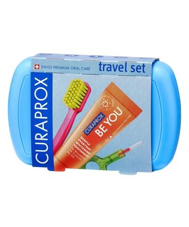 Curaprox Travel set Blue-Co-insurable travel toothbrush CS 5460 + Be you travel toothpaste + 2 interdental brushes CPS Prime 07 and 09-Travel tooth care set 9.5 cm x 6 cm