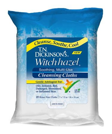 Dickinson Brands Witch Hazel Cleansing Cloths 25 Rinse Free Cloths