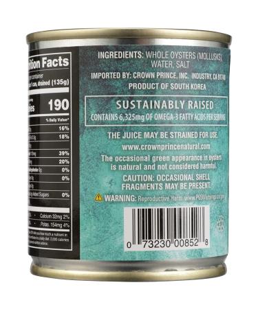 Crown Prince Natural Whole Boiled Oysters in Water - 8 oz | Premium Seafood from a Trusted Brand - Buy Online on GoSupps.com