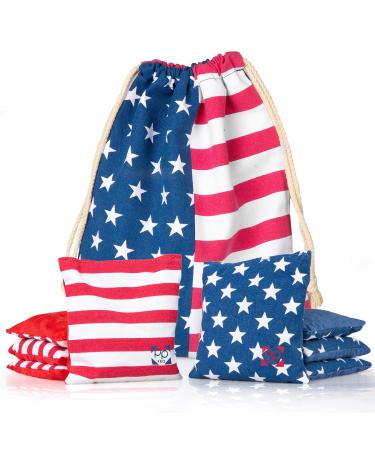Professional Cornhole Bags - Set of 8 Regulation All Weather Double Sided - Sticky Side/Slick Side Bean Bags for Pro Corn Hole Game Stars & Stripes