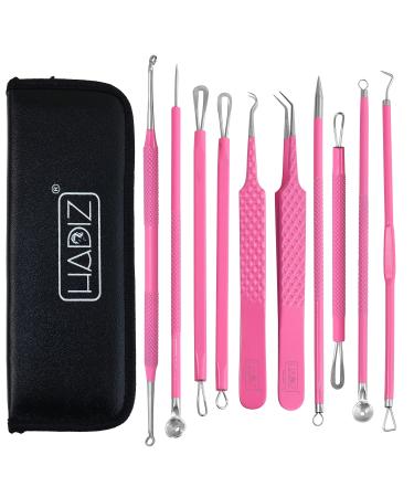 Blackhead Remover Pimple Popper Tool Kit 10 Pcs Comedone Pimple Extractor Tool Acne Kit for Blackhead Whitehead Popping Zit Removing (Pink)