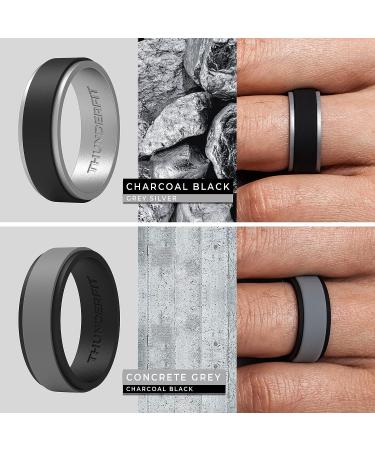 ThunderFit Silicone Wedding Rings for Men 2-Layer Step Edge - 10mm Width - 2.3mm Thick | Charcoal Black & Concrete Grey | Size 8.5-9 (18.9mm) - Buy Online on GoSupps.com