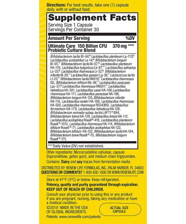 Renew Life Ultimate Flora Ultimate Care Probiotic 150 Billion - 30 Veg Capsules - Buy Online on GoSupps.com