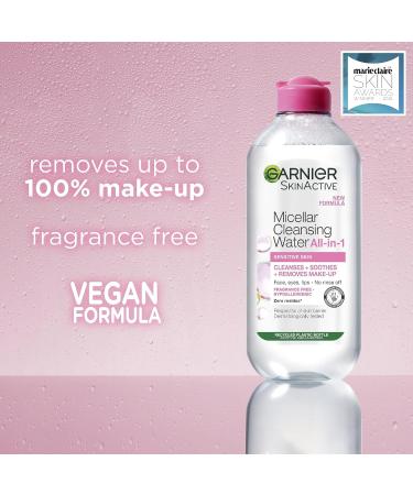 Garnier Micellar Cleansing Water 400ml for Sensitive Skin - Gentle Makeup Remover, Fragrance Free - British Skin Foundation Approved - Eco-Friendly Micellar Eco Pads - Unscented - Buy Online on GoSupps.com