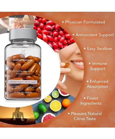 Crafted Nutrients Vitamin C 1000mg with Bioflavonoids & Wild Rose Hips - 60 Softgels | High Potency Antioxidant & Immune Support - Buy Online on GoSupps.com