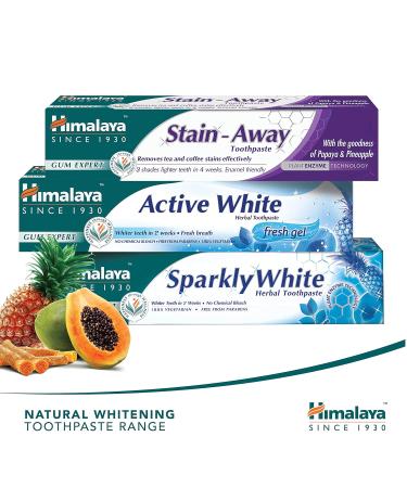 Himalaya Active White Gel Toothpaste | Herbal Teeth Whitening with Fruit Enzymes | 100% Vegetarian | 75 ml - Buy Online on GoSupps.com