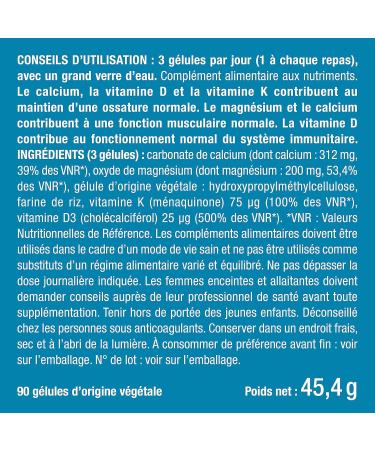Calcium Magnesium and Vitamins D3 & K2 - Bone Health Complex - Strengthens Bones and Muscles - Supports Bone Density - 90 Vegan Capsules - Nutrimea - Made in France - Buy Online on GoSupps.com