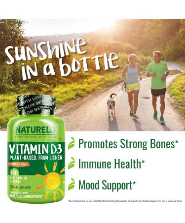 NATURELO Vitamin D - 5000 IU - Plant Based from Lichen - Natural D3 Supplement for Immune System Bone Support Joint Health - High Potency - Vegan - Non-GMO - Gluten Free - 180 Capsules 180 Count (Pack of 1) - Buy Online on GoSupps.com